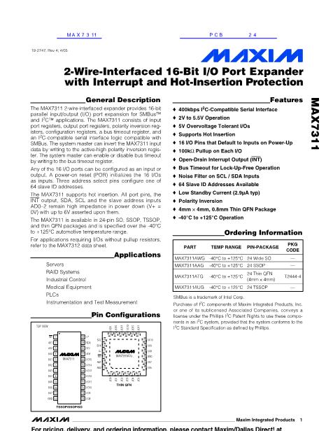 MAX7311数据手册封面