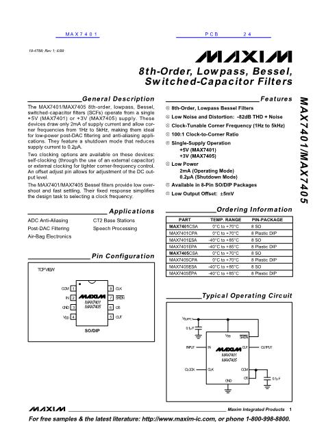MAX7401数据手册封面
