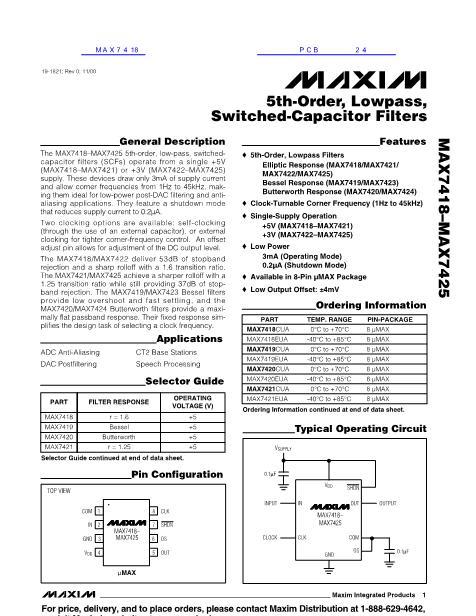 MAX7418数据手册封面