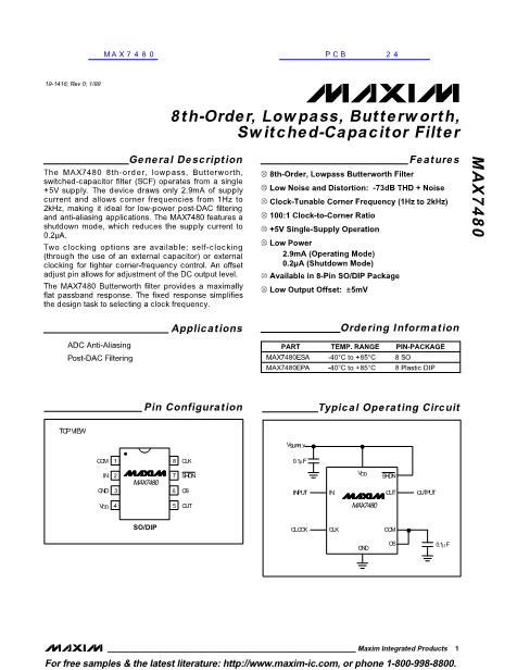 MAX7480数据手册封面
