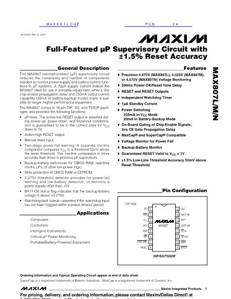 MAX807LCUE数据手册封面