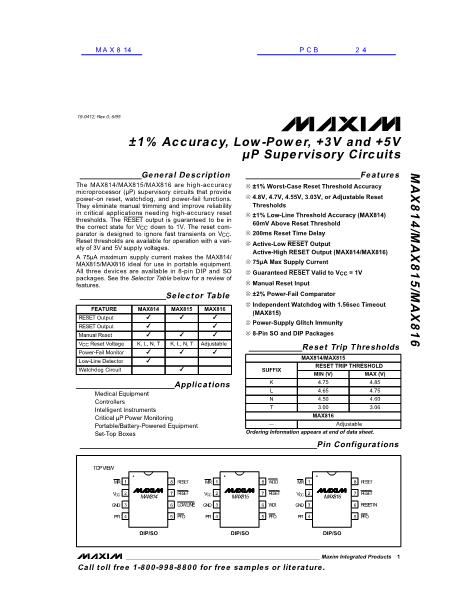 MAX814数据手册封面
