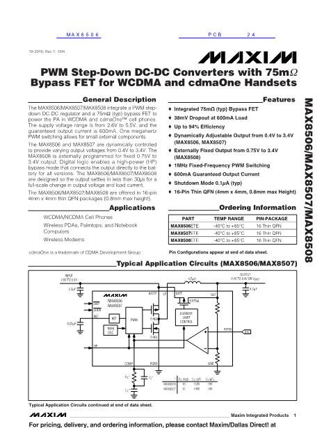 MAX8506數(shù)據(jù)手冊封面