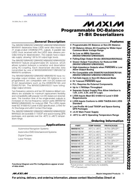 MAX9212ETM数据手册封面