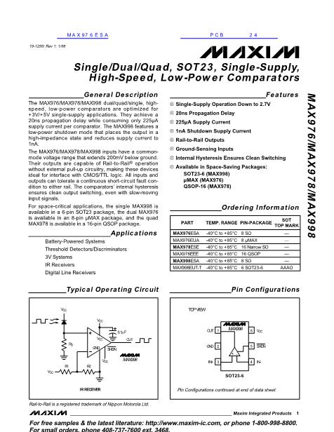 MAX976ESA数据手册封面