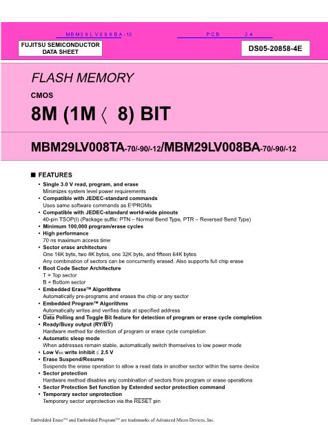 MBM29LV008BA-12数据手册封面
