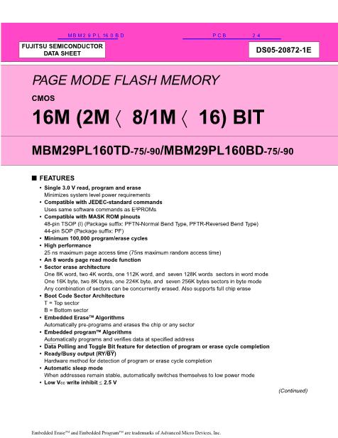 MBM29PL160BD数据手册封面
