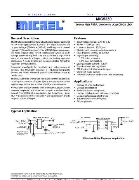 MIC5259-2.5BD5数据手册封面