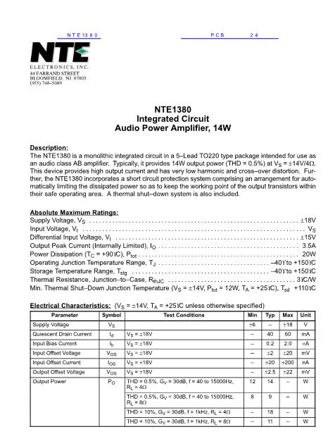NTE1380数据手册封面