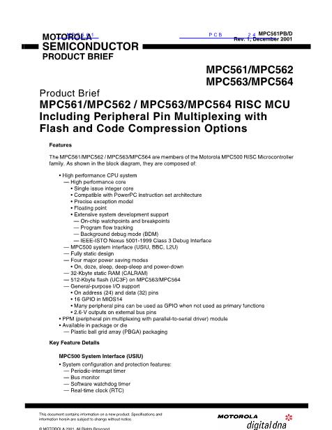 MPC561数据手册封面
