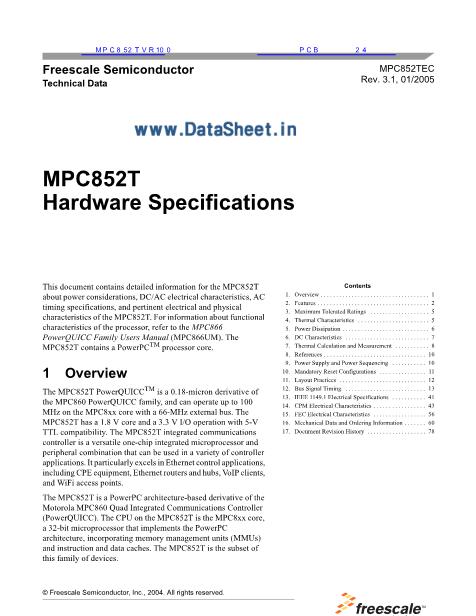 MPC852T数据手册封面