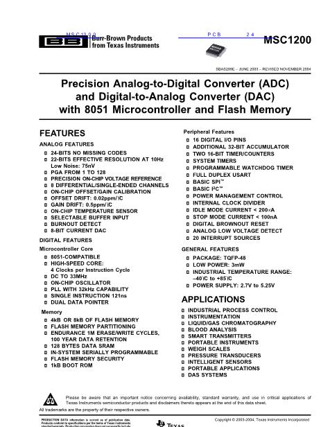 MSC1200数据手册封面