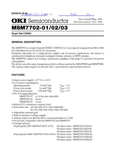 MSM7702-01MS-K数据手册封面