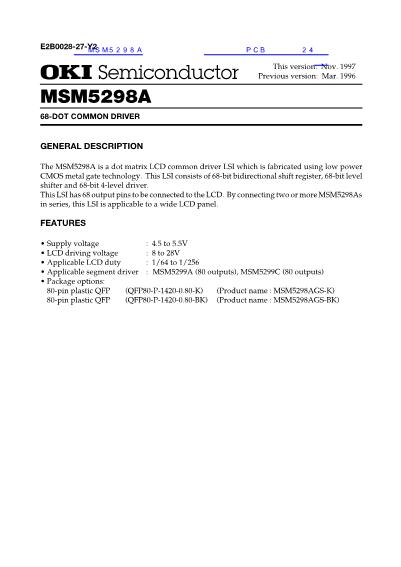 MSM5298A数据手册封面