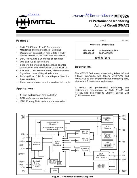 MT8926數(shù)據(jù)手冊封面