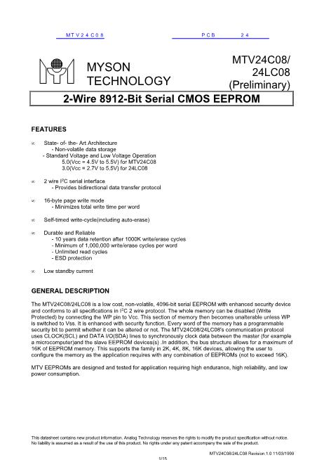 MTV24C08數(shù)據(jù)手冊封面
