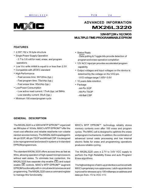 MX26L3220數(shù)據(jù)手冊(cè)封面