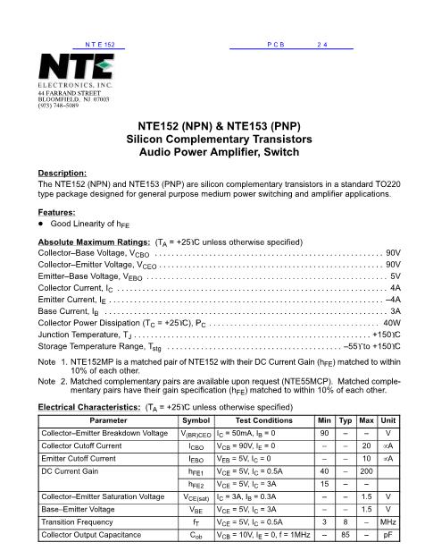 NTE152数据手册封面