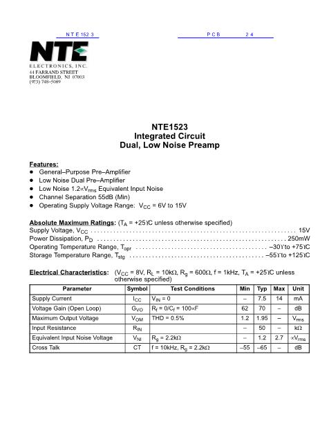 NTE1523数据手册封面