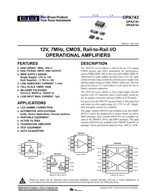 OPA2743數(shù)據(jù)手冊封面