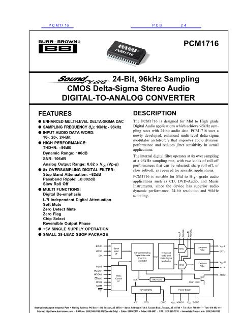 PCM1716数据手册封面