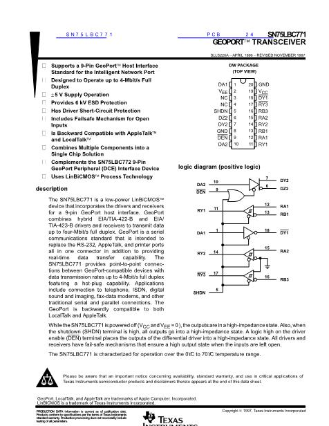 SN75LBC771數(shù)據(jù)手冊封面