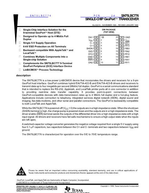 SN75LBC776數(shù)據(jù)手冊封面