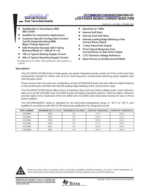 UCC2800-Q1數(shù)據(jù)手冊(cè)封面