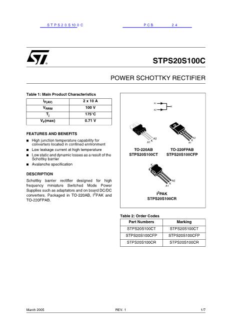 STPS20S100C数据手册封面