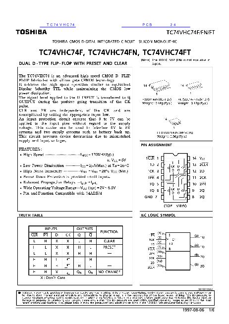 TC74VHC74数据手册封面