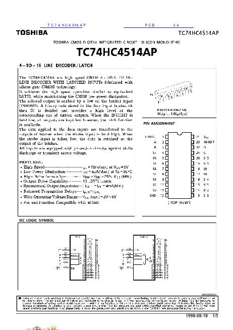 TC74HC4514AP数据手册封面