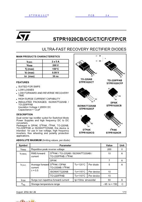 STPR1020CT数据手册封面