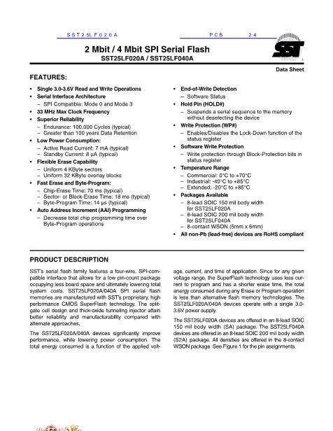 SST25LF020A數(shù)據(jù)手冊封面