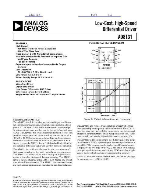 AD8130數(shù)據(jù)手冊封面