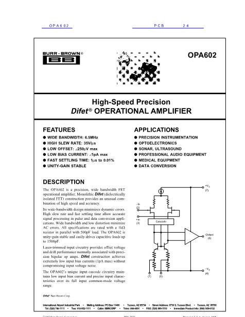 OPA602数据手册封面