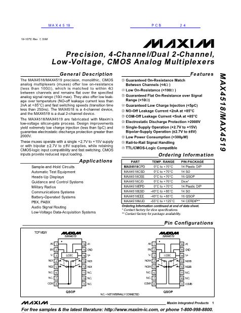 MAX4518数据手册封面