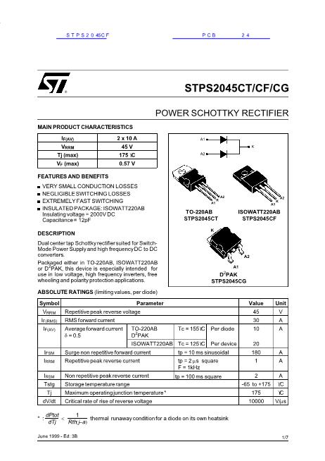 STPS2045CF数据手册封面