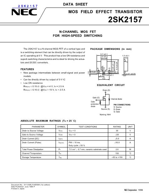 2SK2157數(shù)據(jù)手冊(cè)封面