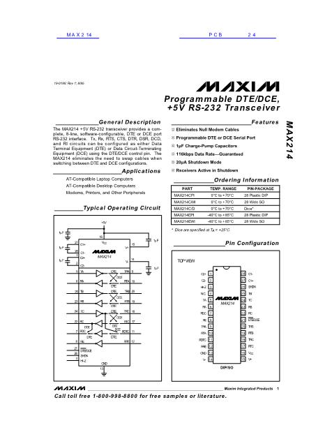MAX214数据手册封面