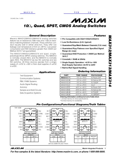 MAX312数据手册封面
