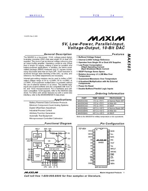 MAX503数据手册封面