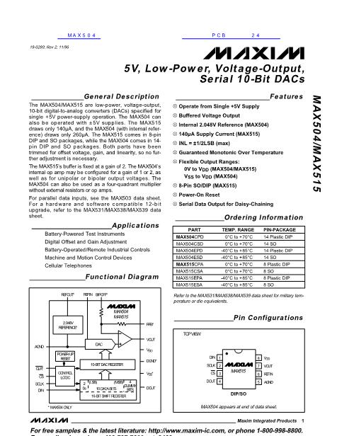 MAX504数据手册封面