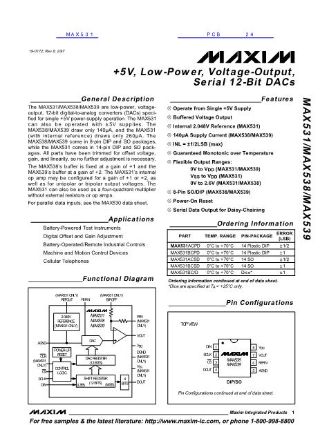 MAX531数据手册封面