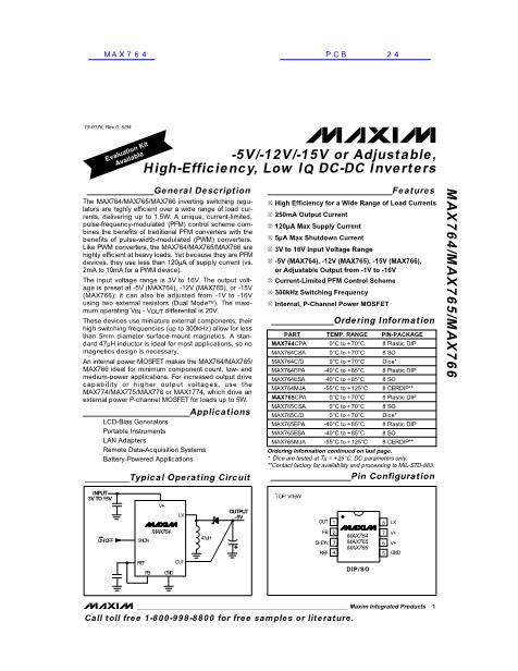 MAX764数据手册封面
