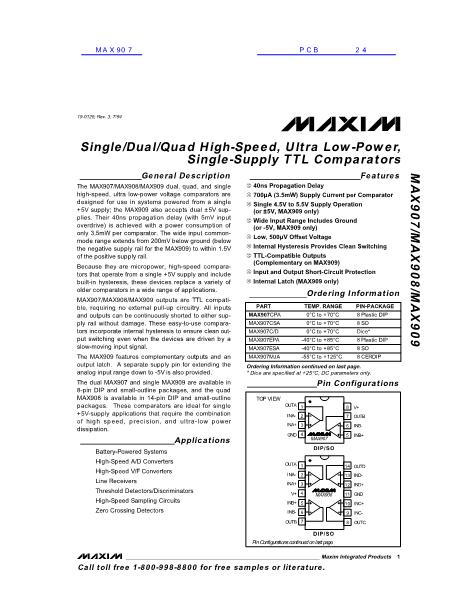 MAX907数据手册封面