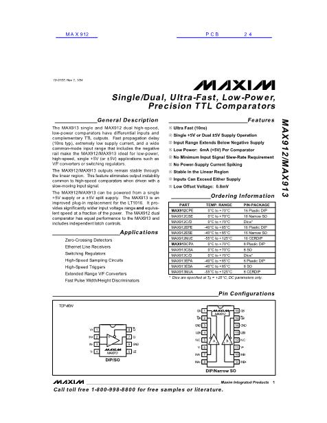 MAX912数据手册封面