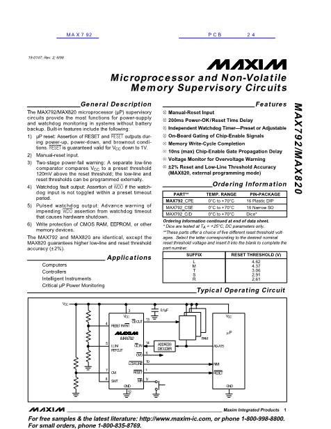 MAX792数据手册封面