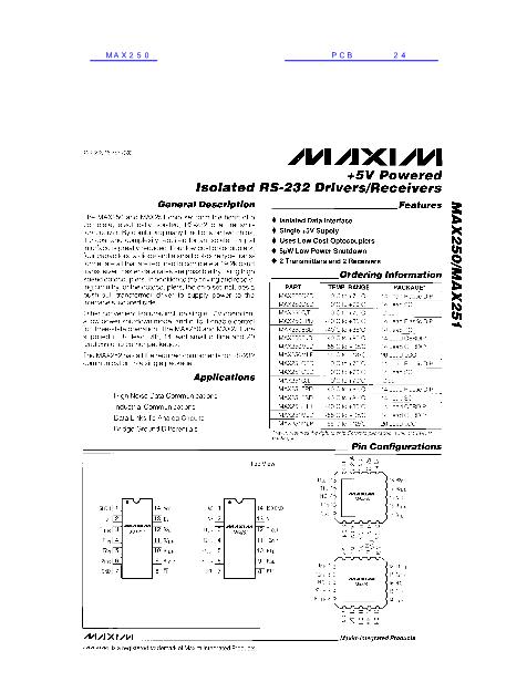 MAX250數(shù)據(jù)手冊封面