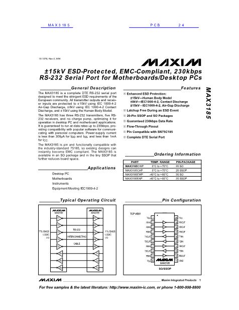 MAX3185數(shù)據(jù)手冊(cè)封面