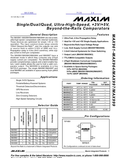 MAX961数据手册封面